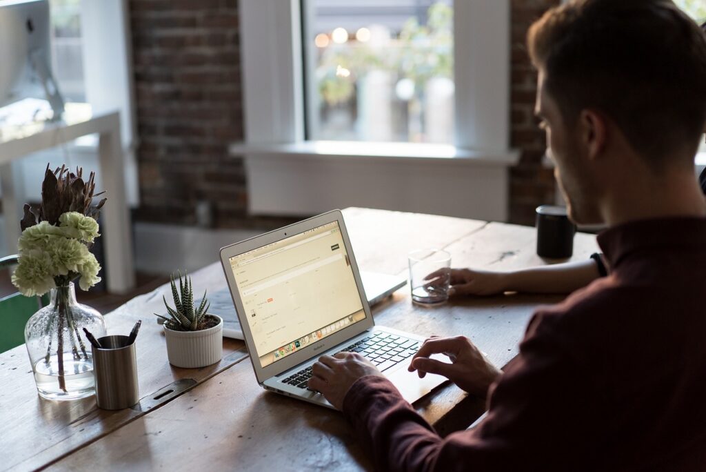 office, man, laptop